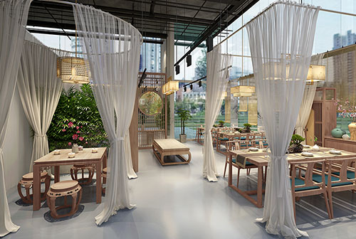 扬州200平禅意中式风格奶茶咖啡店装修设计效果图